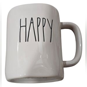 Rae Dunn White Ceramic Mug with Black  "Happy" Text, New With Out Tags